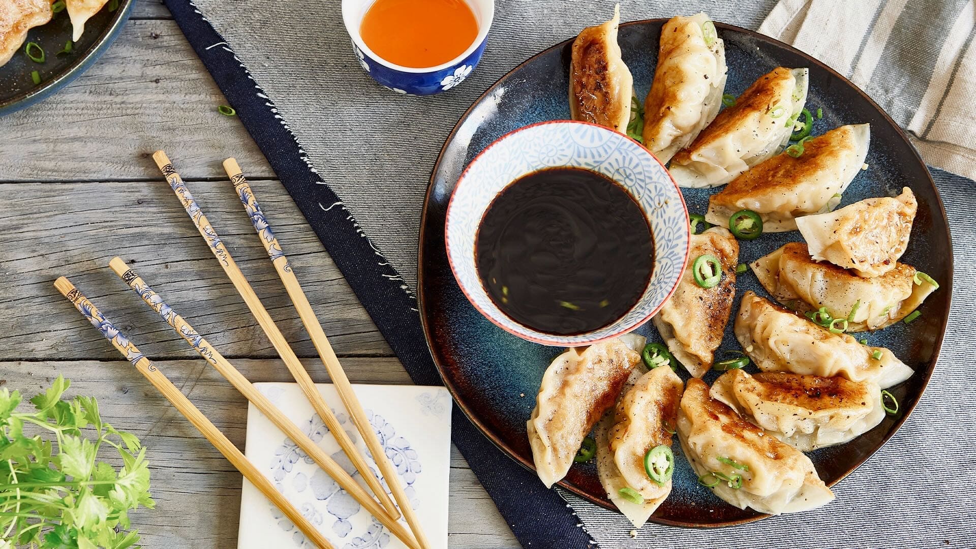 Pan-fried pork potstickers