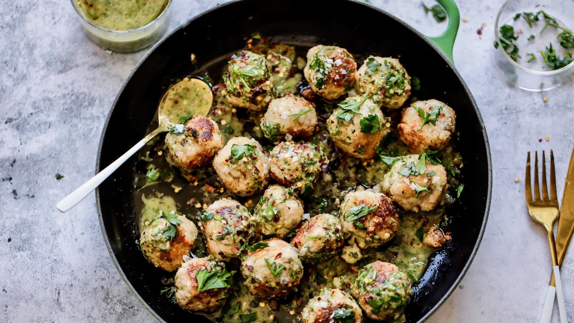 Chimichurri pork meatballs