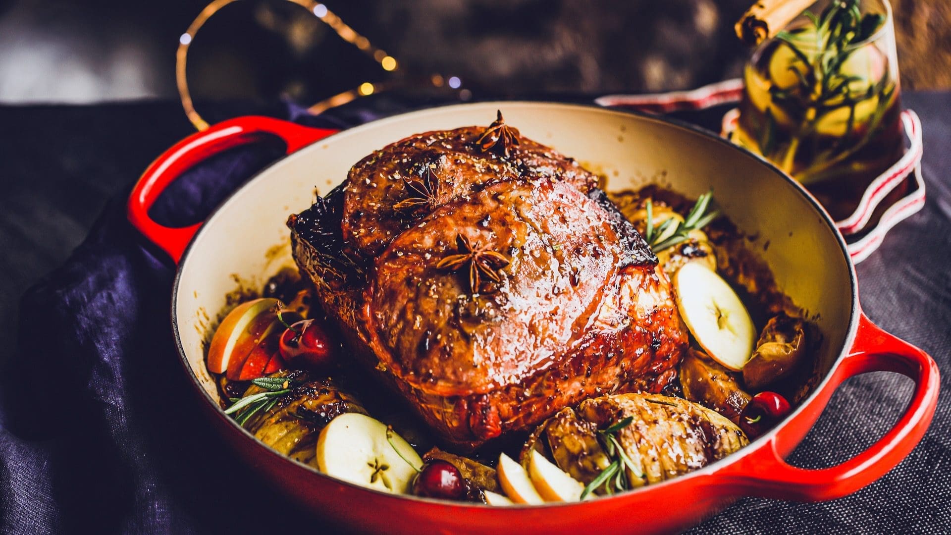 Festive apple, cherry & brandy baked Gammon