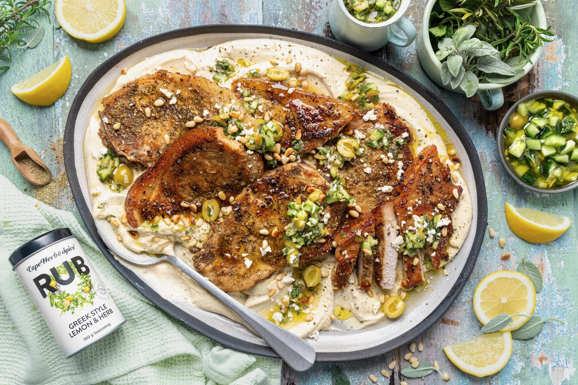Greek-style Pork Chop Platter